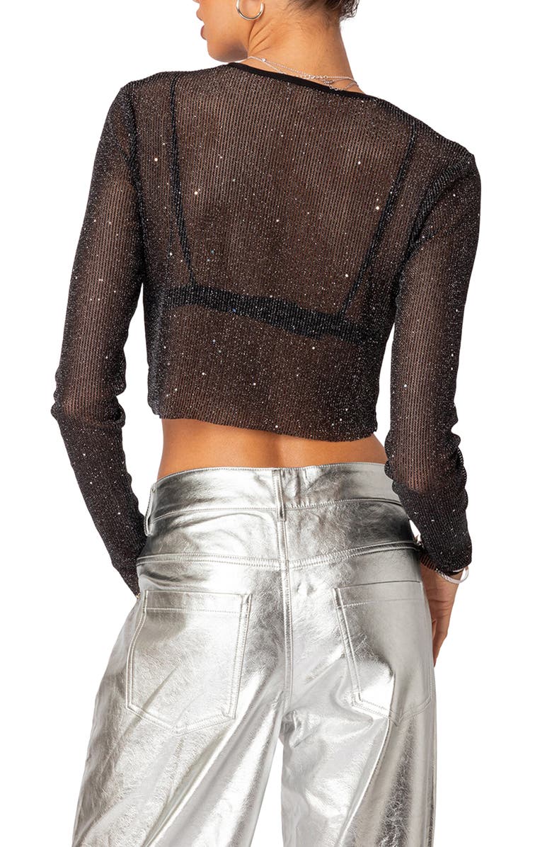 EDIKTED Marly Sequin Sheer Crop Top, Alternate, color, Black