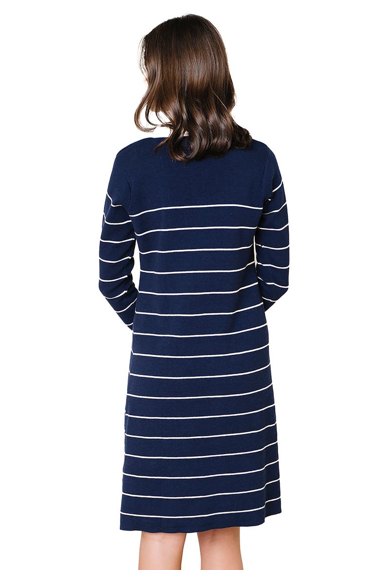 Organic Long Sleeve Collared Sweater Dress, Alternate, color, Navy Breton Stripe