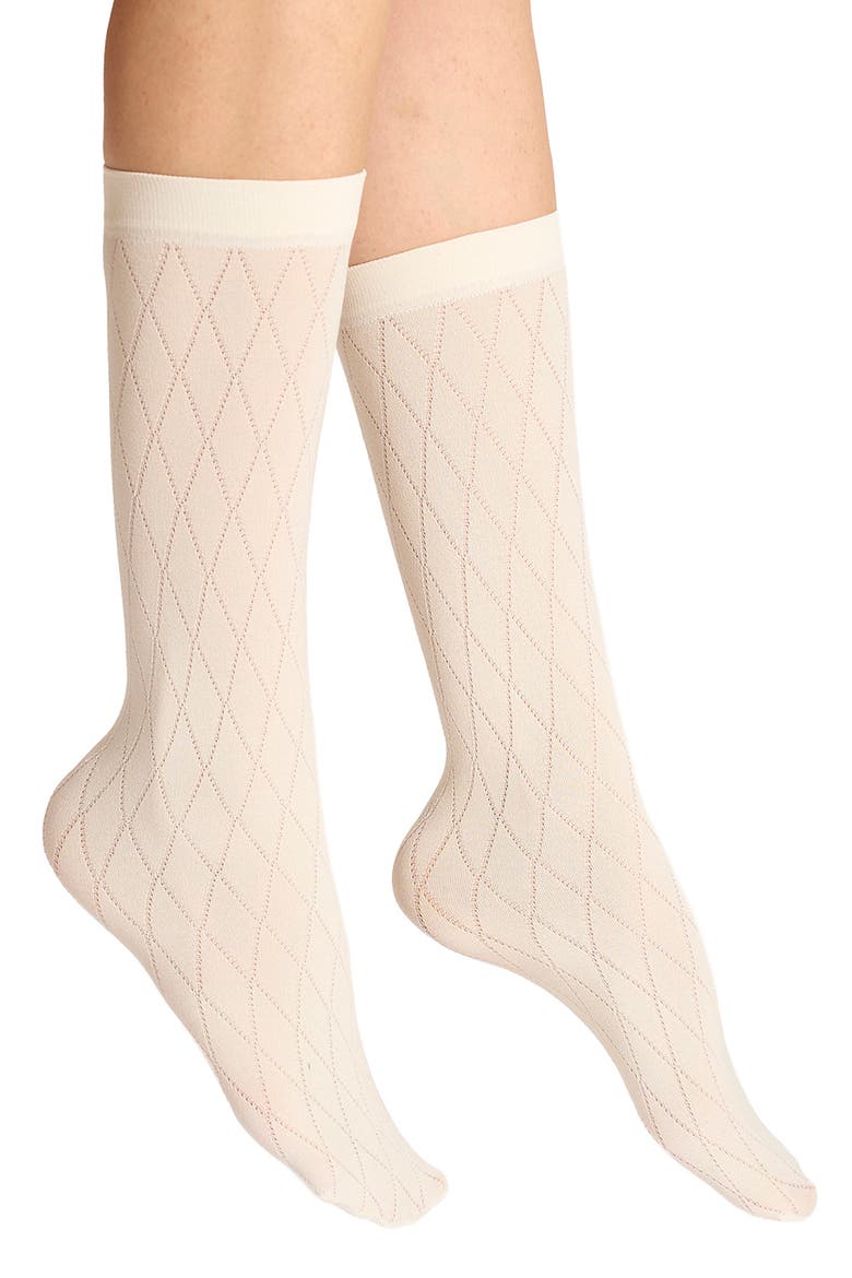Jacquard Diamond Crew Socks, Main, color, WHIPPED CREA