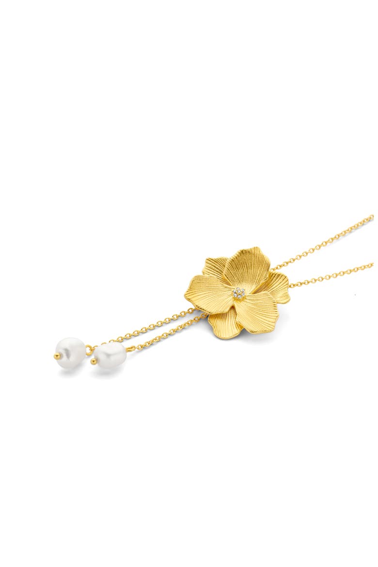 Jasmine Diamond Necklace |  7 natural diamonds - 2 freshwater pearls  | 925 Sterling Silver | Necklace | 16 - 17.5 in | Yellow 18k-Gold Plated, Alternate, color, Yellow 18k Gold Plated