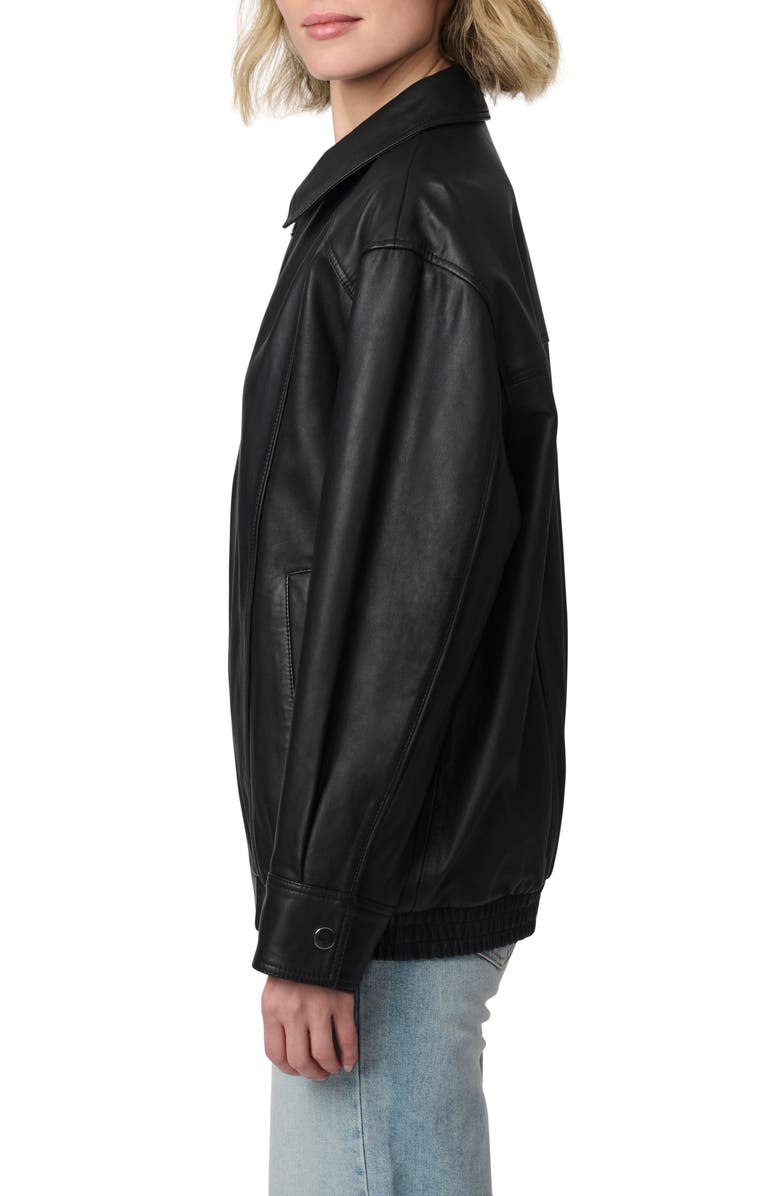 Bernardo Lambskin Leather Longline Bomber Jacket, Alternate, color,