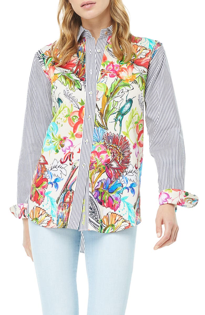 Robert Graham Carrie Floral & Stripe Print Button-Up Shirt, Main, color, Multi
