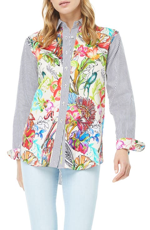 Carrie Floral & Stripe Print Button-Up Shirt