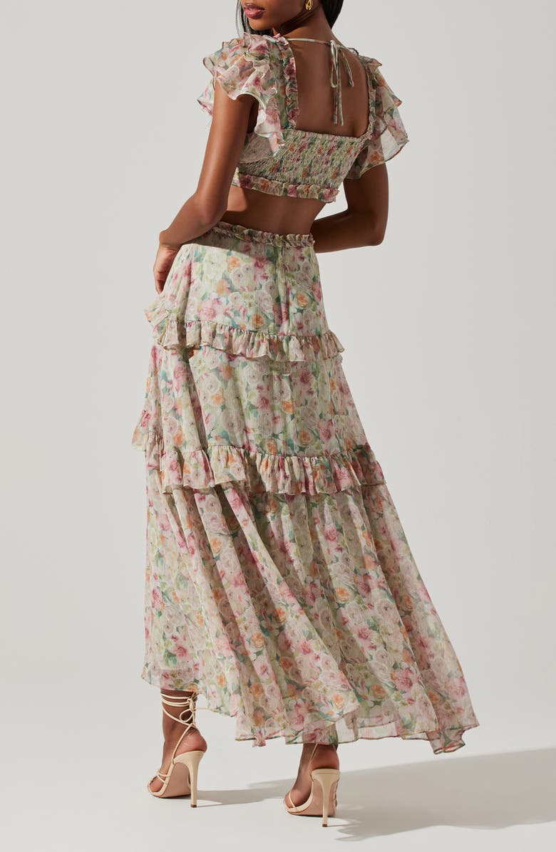 ASTR the Label Mable Floral Tiered Cutout Chiffon Dress, Alternate, color,