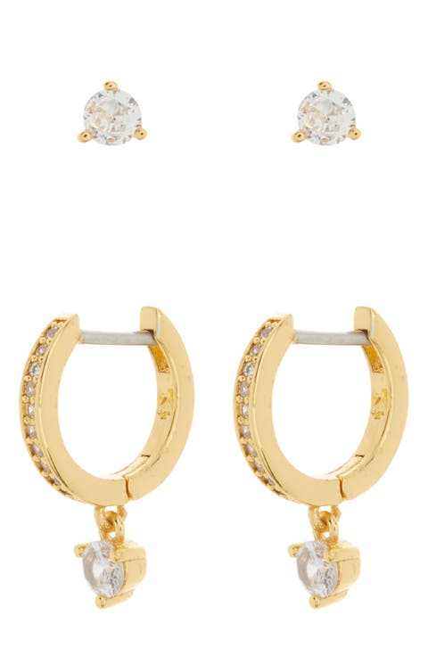 crystal stud & huggie earrings set