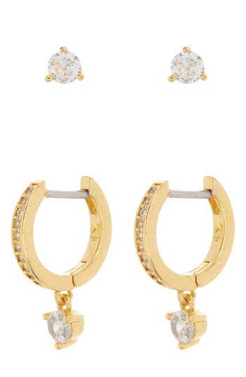 Kate Spade New York Crystal Stud & Huggie Earrings Set In Gold