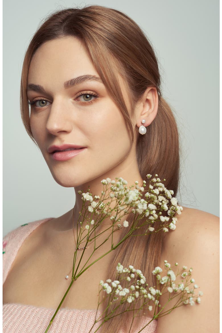 Pearl Drop Earrings, Alternate, color, YELLOW GOLD