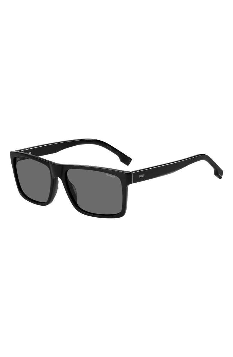 BOSS 59mm Polarized Rectangular Sunglasses, Alternate, color, Black/ Grey Polar