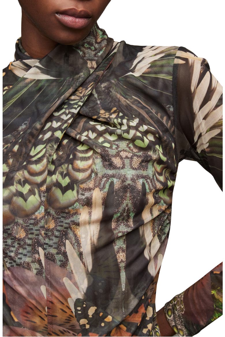Tia Gene Print Mesh Turtleneck, Alternate, color, JEWEL GREEN