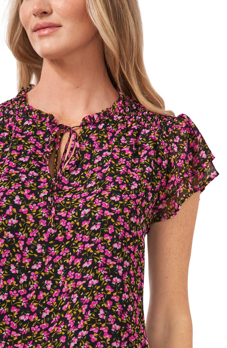 CeCe Flutter Sleeve Floral Print Top, Alternate, color,