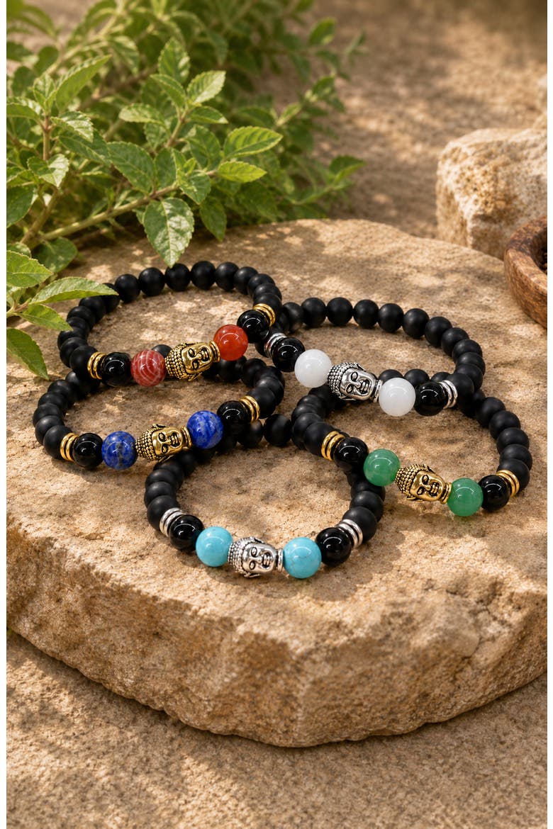 Buddha Obsidian Beaded Bracelet, Alternate, color, Green Aventurine / Gold Tone