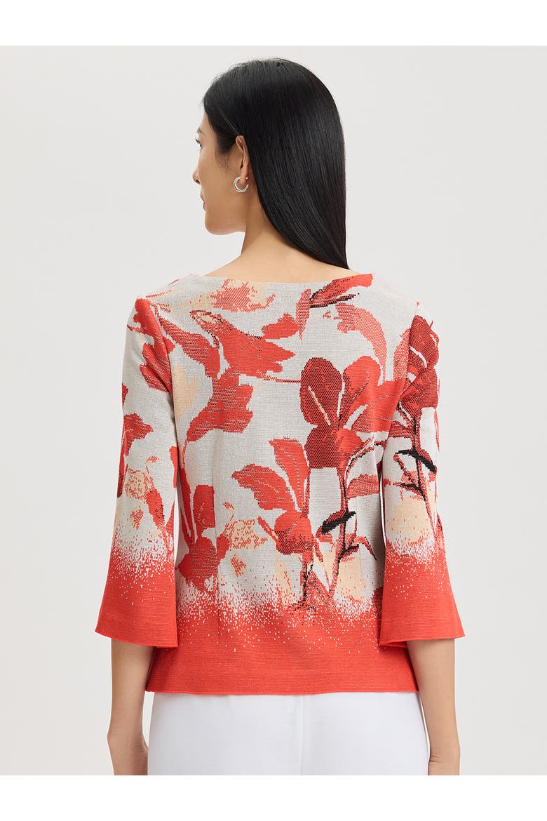 Floral Jacquard Bell Sleeve Soft Knit Top, Alternate, color, Cherry/Peach/Ivory/Black