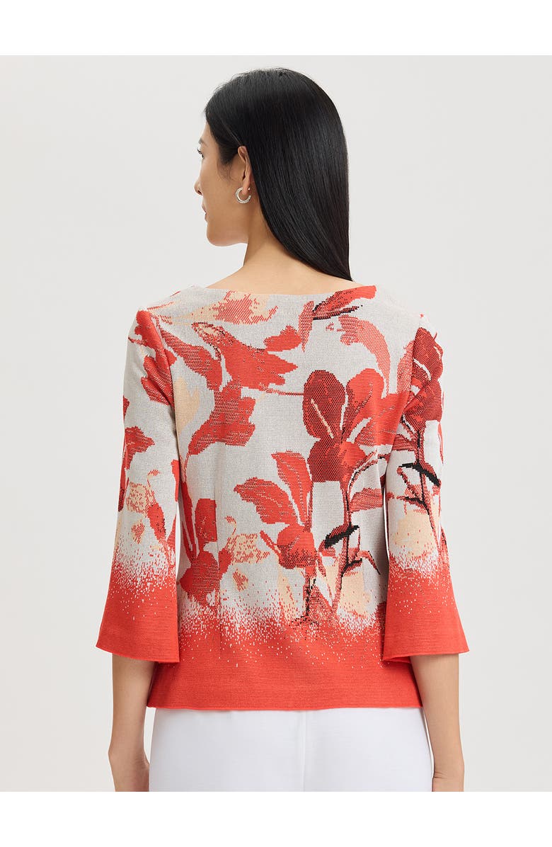 Misook Floral Jacquard Bell Sleeve Soft Knit Top, Alternate, color, Cherry/Peach/Ivory/Black