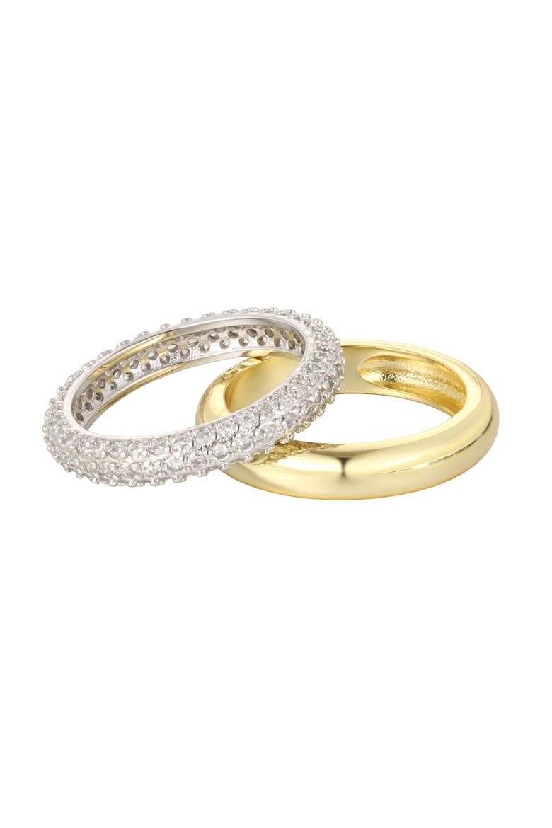 Mixed Metal Chubby Cubic Zirconia Set of 2 Rings, Alternate, color, GOLD/ SILVER