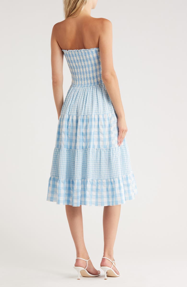 Avec Les Filles Mixed Print Tiered Cotton Gingham Maxi Skirt, Alternate, color, Blue/ White Gingham