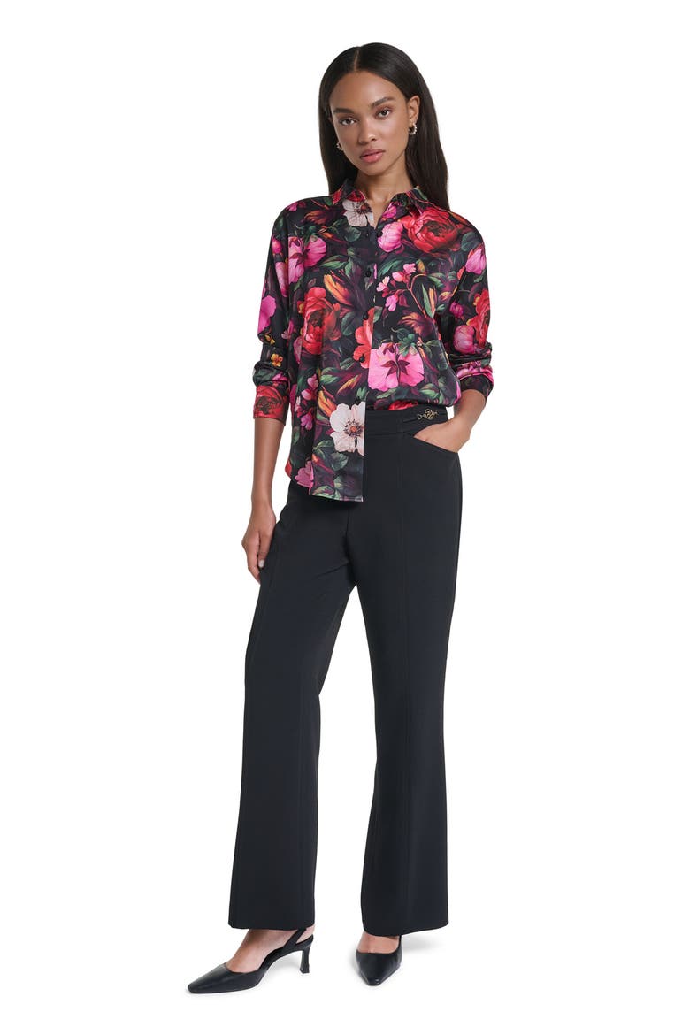 Printed Satin Button-Up Shirt, Alternate, color, BLACK MULTI