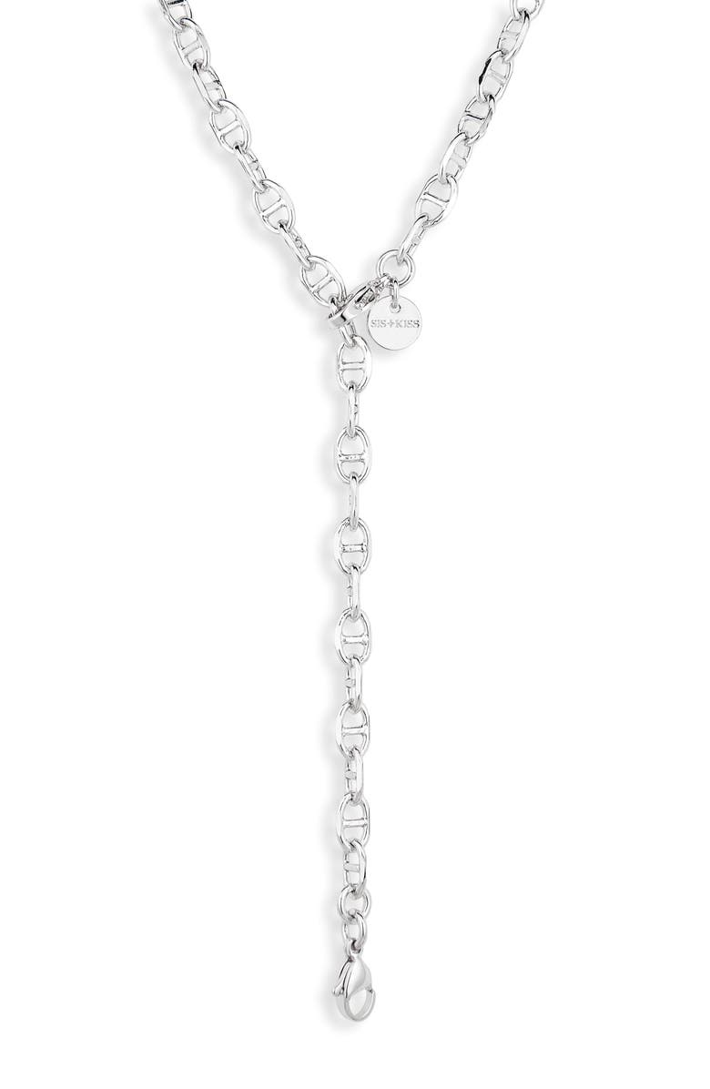 THE SIS KISS Mia Mariner Lariat Chain Necklace, Main, color, Silver