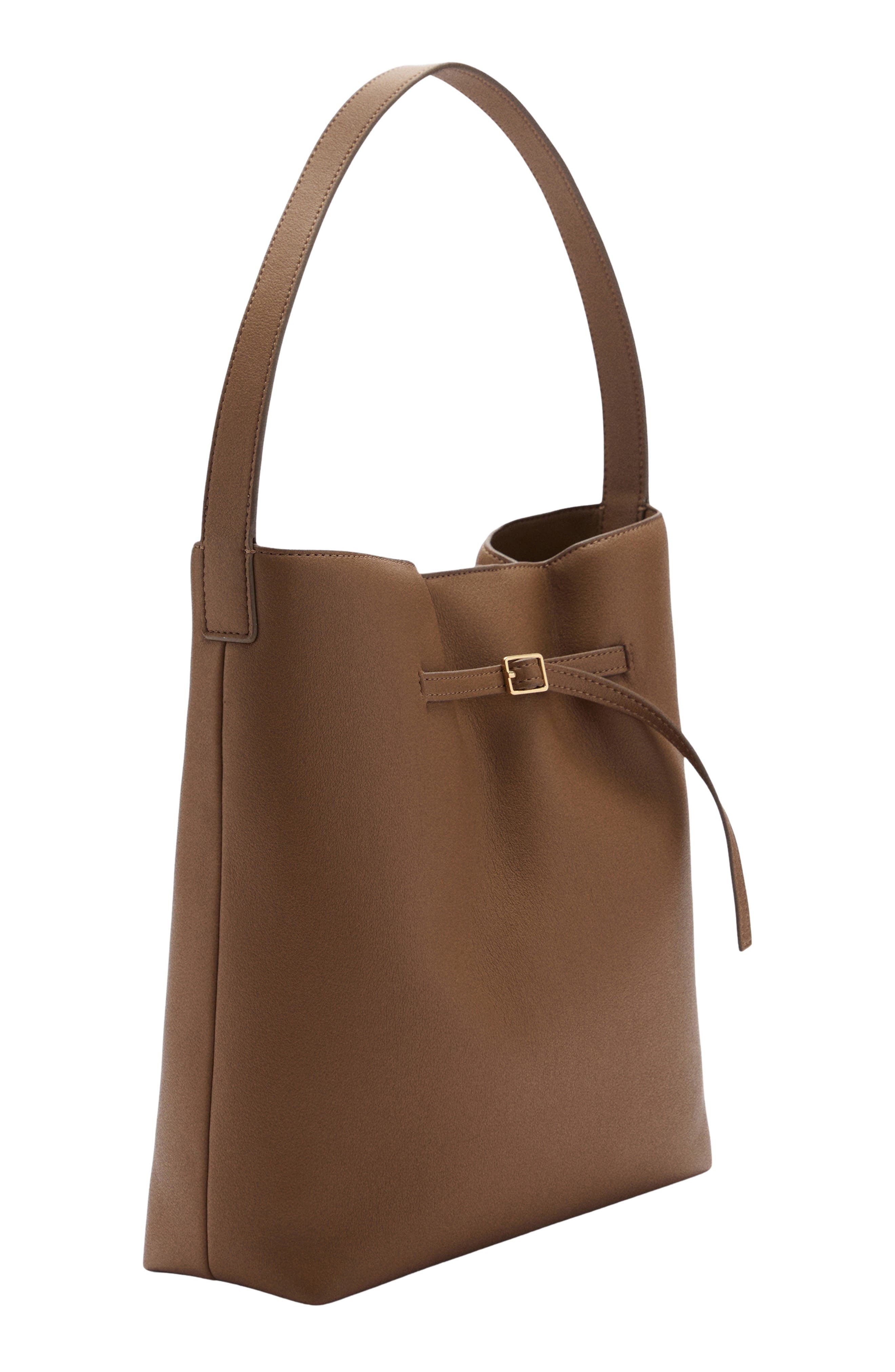 MANGO Buckle Front Faux Leather Shopper Bag, Alternate, color, 