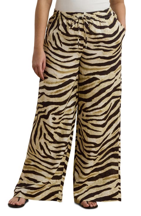 Zebra Print Linen Wide Leg Pants (Plus)