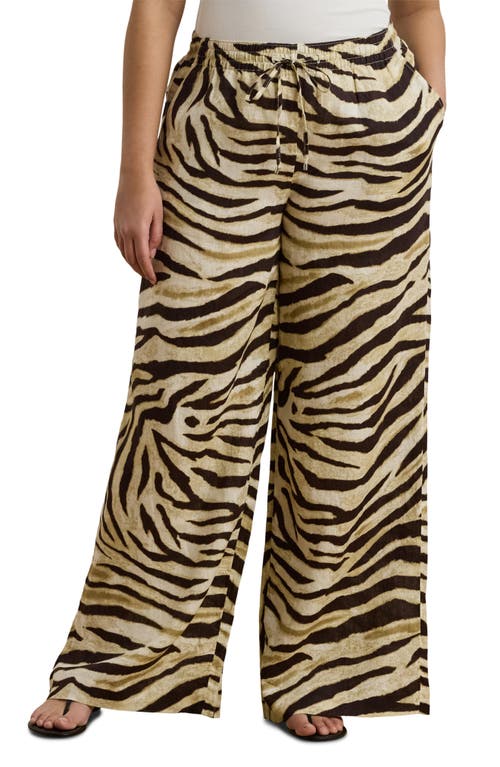 Ralph Lauren Womens Zebra Print Linen Wide Leg Pants Xs 3x In Brown