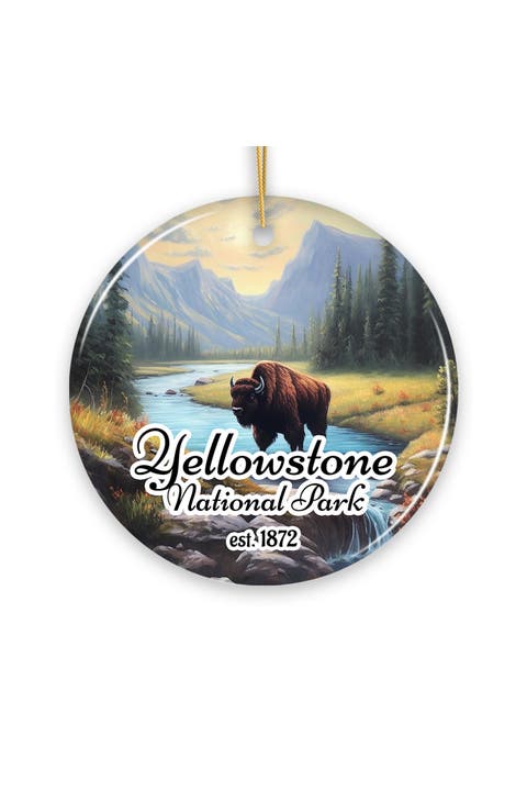 Yellowstone Bison River Round Ceramic Ornament