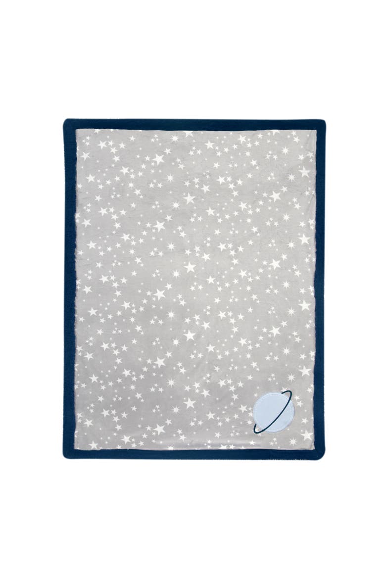 Milky Way Stars and Planet Minky/Faux Shearling Soft Baby Blanket, Alternate, color, Gray