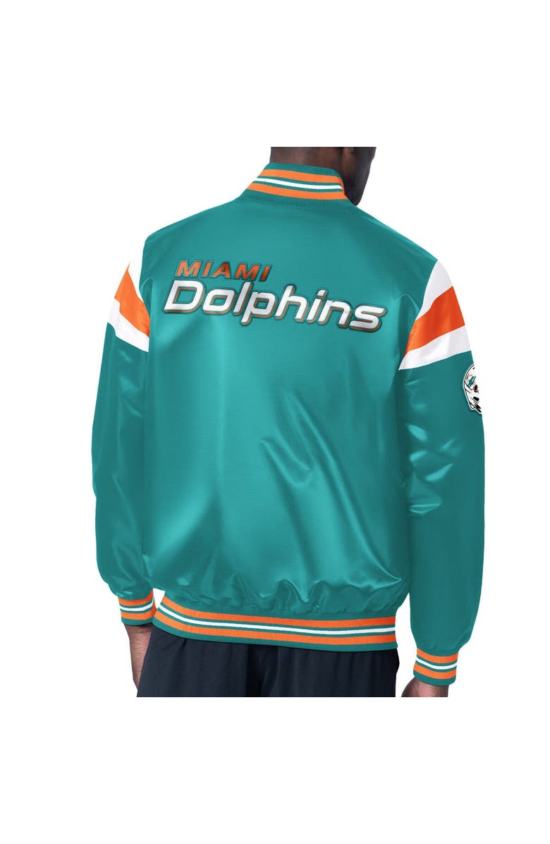STARTER Men's Starter Aqua Miami Dolphins Satin Full-Snap Varsity Jacket, Alternate, color, 