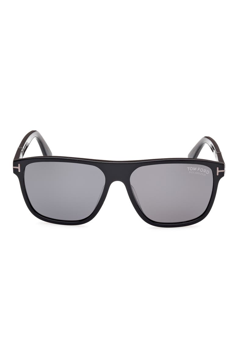 58mm Polarized Square Sunglasses, Main, color, SHINY BLACK / SMOKE POLARIZED