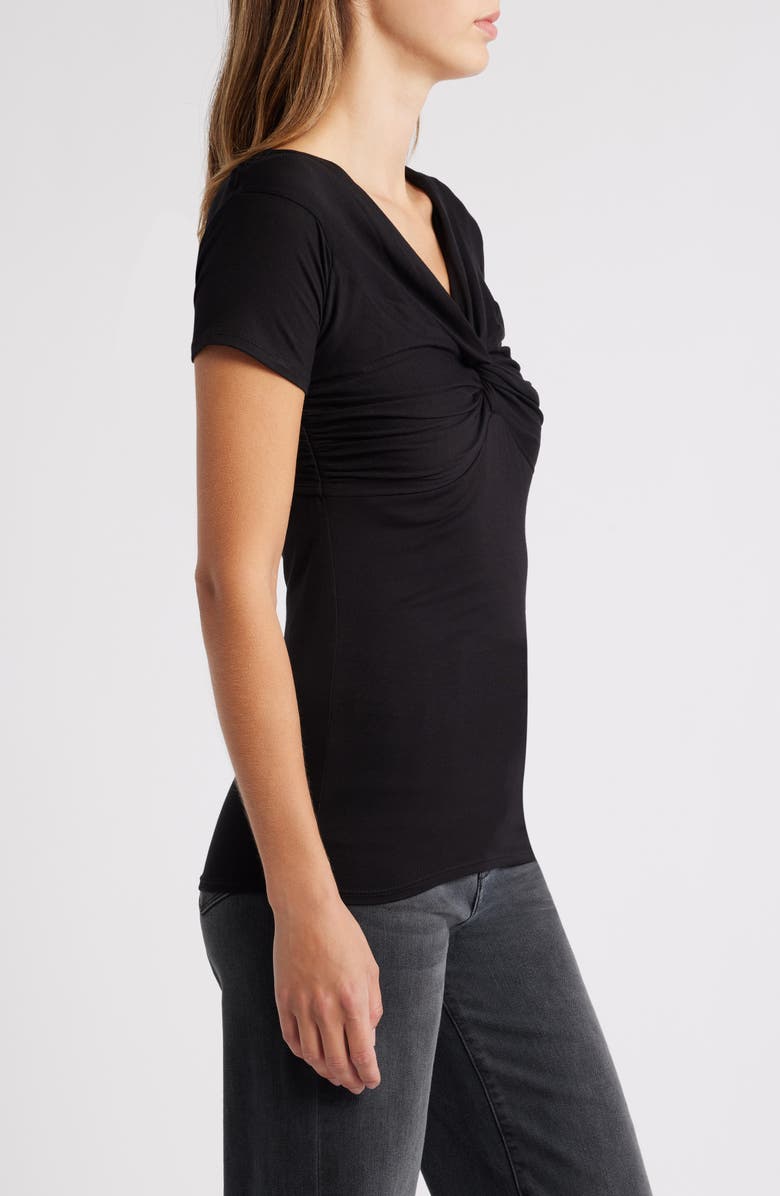 Loveappella Twist Detail Stretch Detail Top, Alternate, color, Black