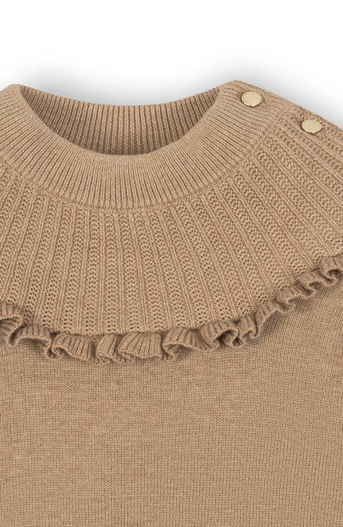 Hope & Henry Kids' Organic Long Sleeve Mock Neck Sweater With Ruffle In Brown