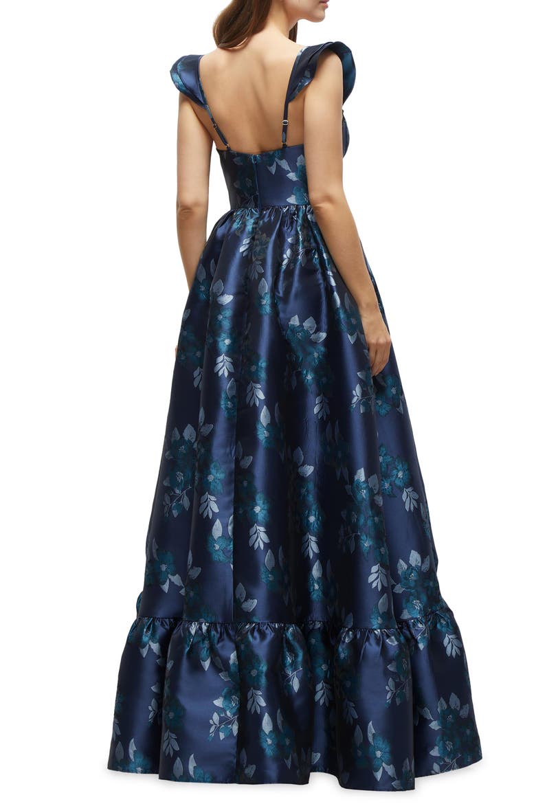Baroque Rose Structured Bodice Gown, Alternate, color, MIDNIGHT NAVY DAMASK
