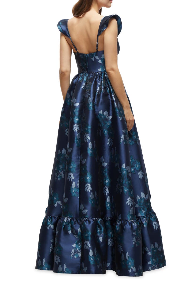 Dessy Collection Baroque Rose Structured Bodice Gown, Alternate, color, Midnight Navy Damask