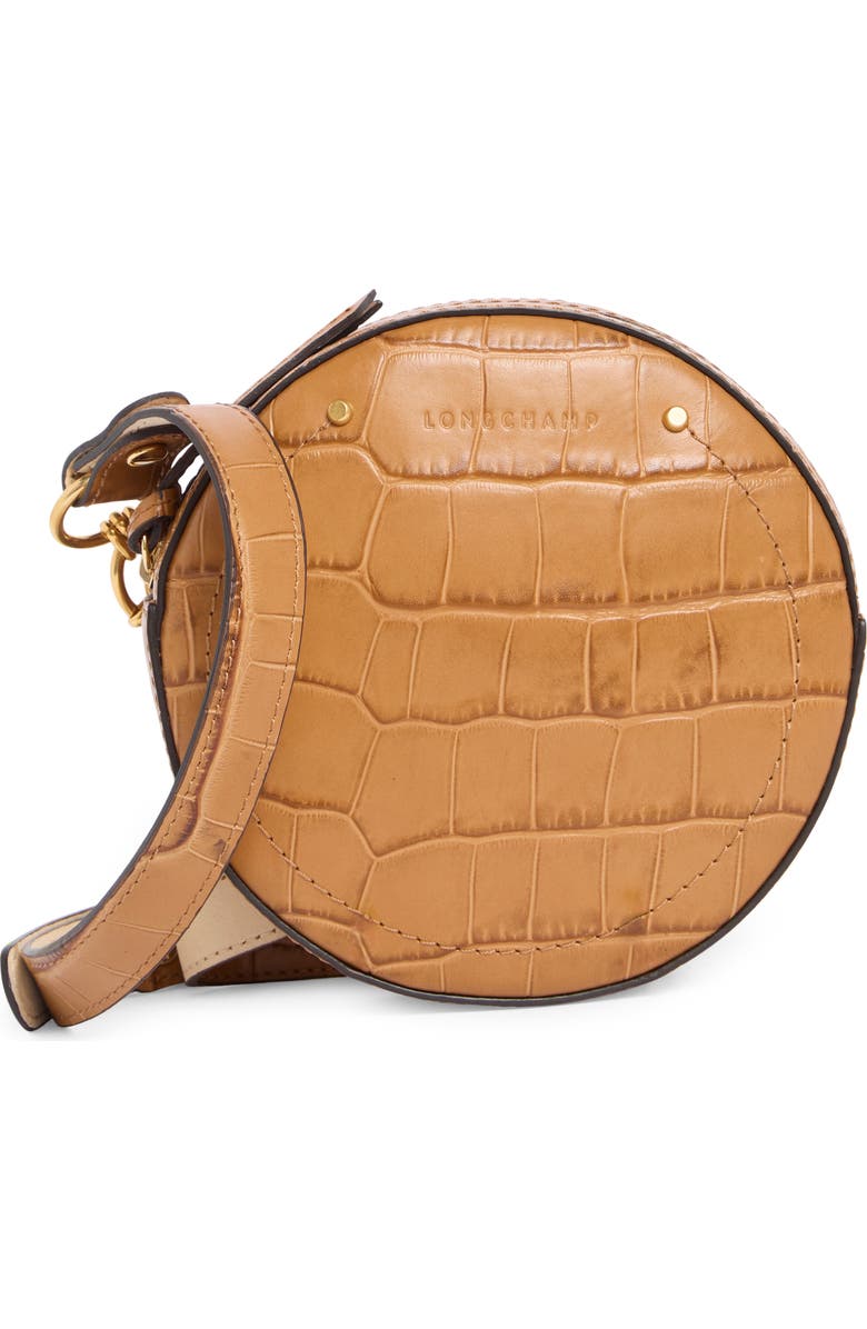 Longchamp Cavalcade Croc-Embossed Round Belt Bag, Main, color, Camel