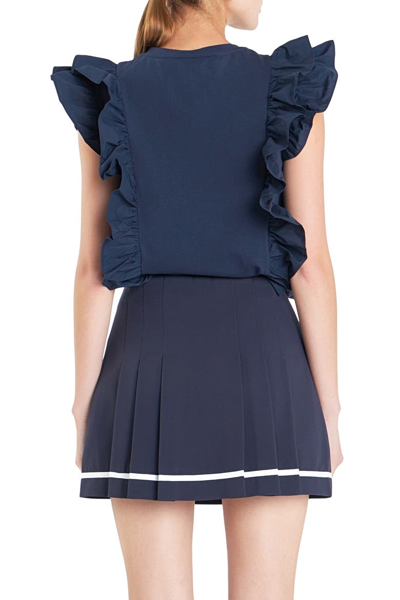 Poplin Ruffle Trim Knit Top, Alternate, color, NAVY