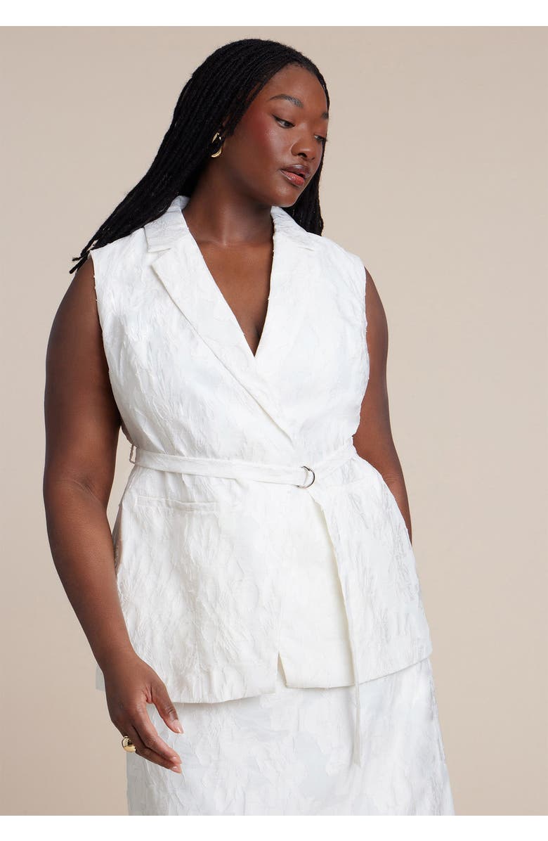 ELOQUII Floral Jacquard Belted Vest, Main, color, Coconut Milk