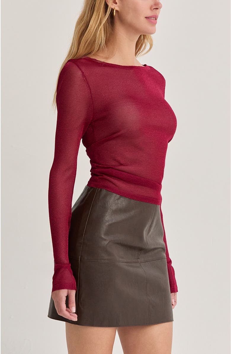 CRESCENT Lurex Sheer Knit Top, Alternate, color, Wine