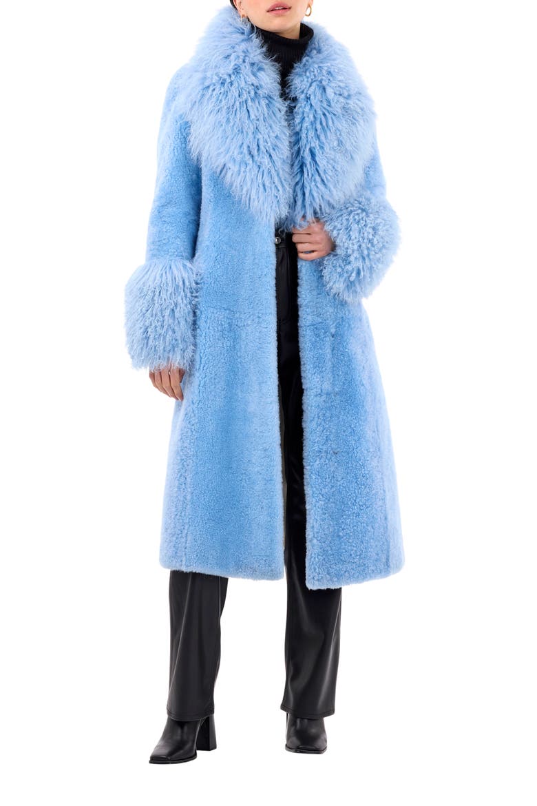 Genuine Shearling Short Coat, Main, color, BLUE