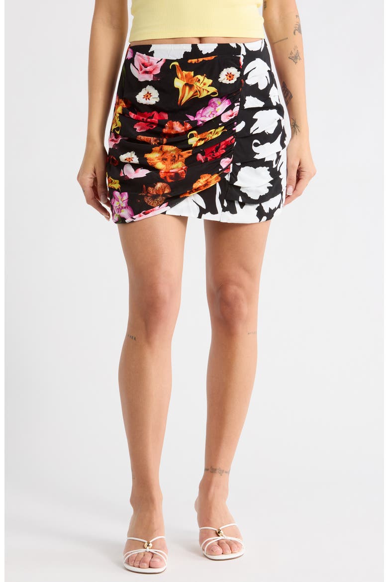 Ruched Woven Miniskirt, Main, color, BLACK