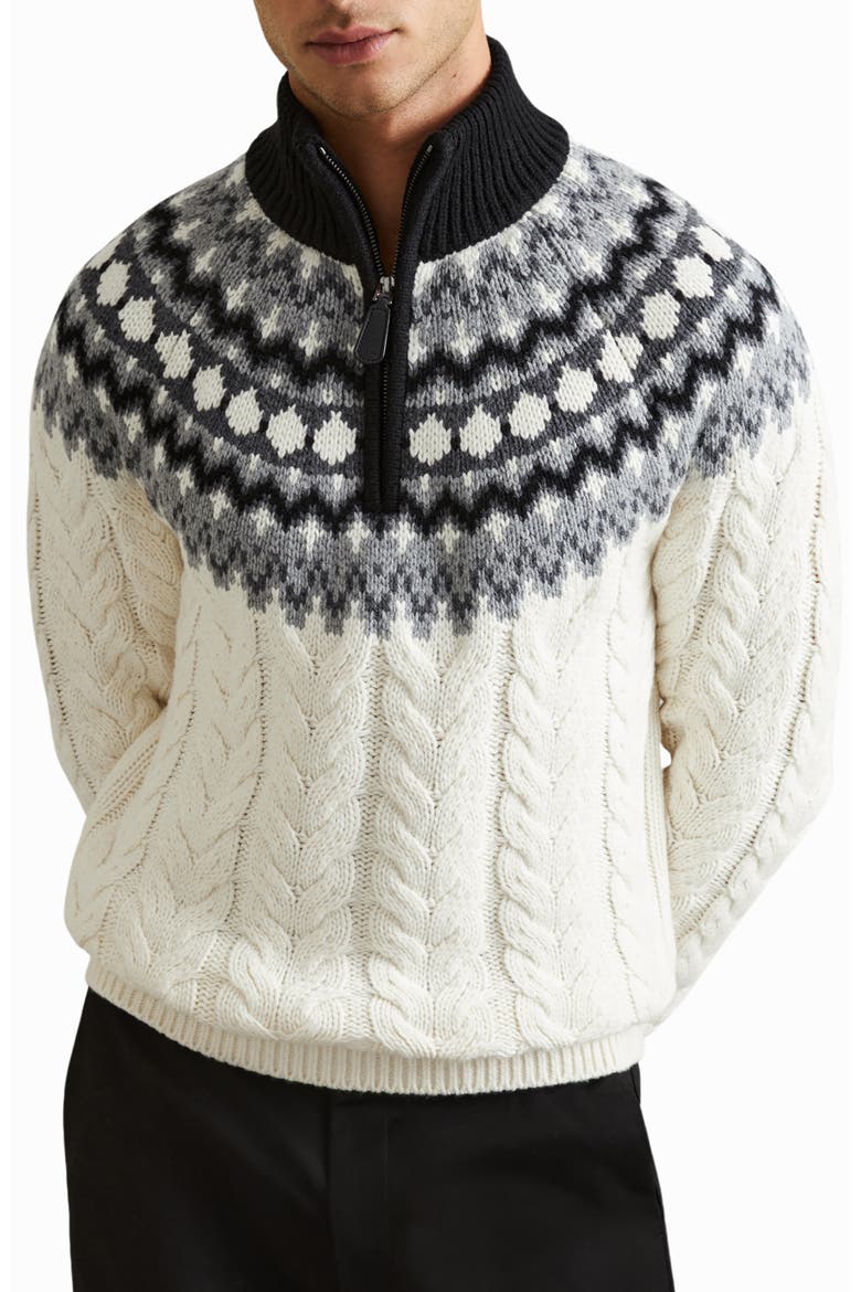 Colorado Fair Isle Cable Sticth Quarter Zip Sweater, Main, color, BLACK/WHITE