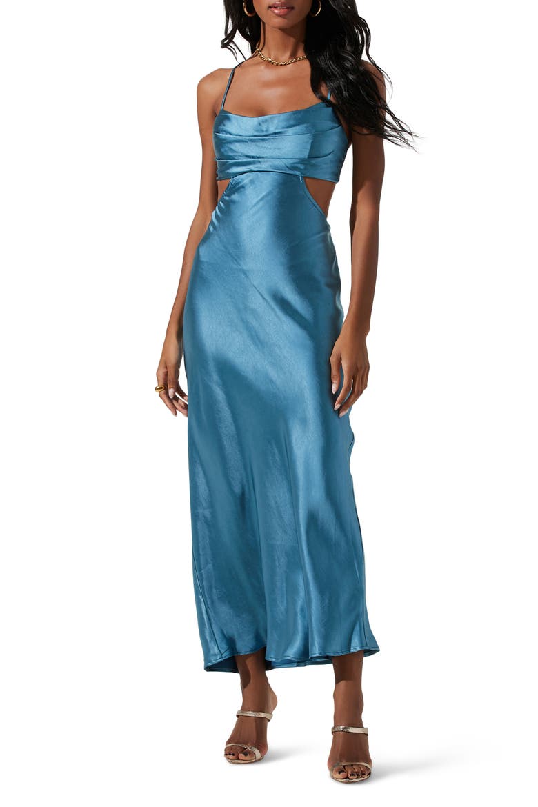 Colette Cutout Satin Slipdress, Main, color, SLATE BLUE