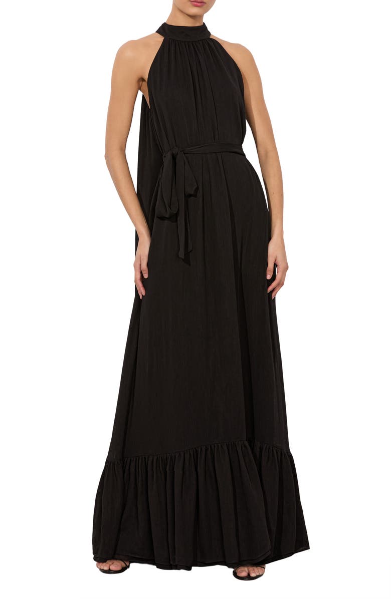 Alice + Olivia Jovie Tie Waist Sleeveless Cape Maxi Dress, Main, color, Black
