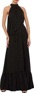 Alice + Olivia Jovie Tie Waist Sleeveless Cape Maxi Dress