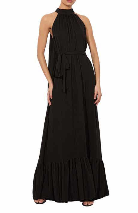 Alice + Olivia Jovie Tie Waist Sleeveless Cape Maxi Dress