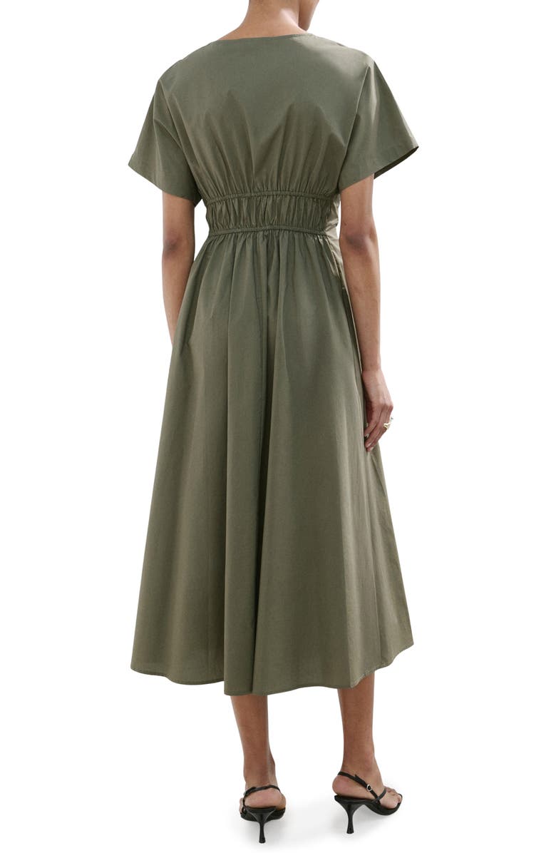 MANGO Smocked Poplin Midi Dress, Alternate, color, Khaki Green