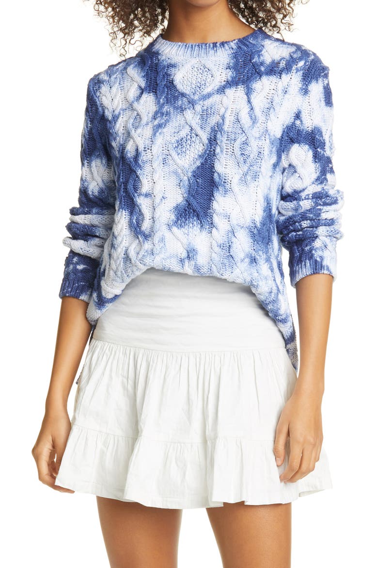 Tie Dye Cable Knit Sweater, Main, color, BLUE TIEDI