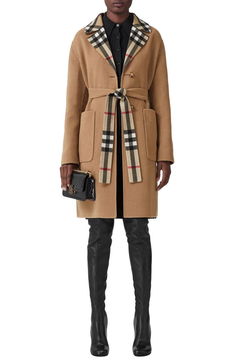 Burberry Reversible Check Double Face Wool Coat, Main, color,