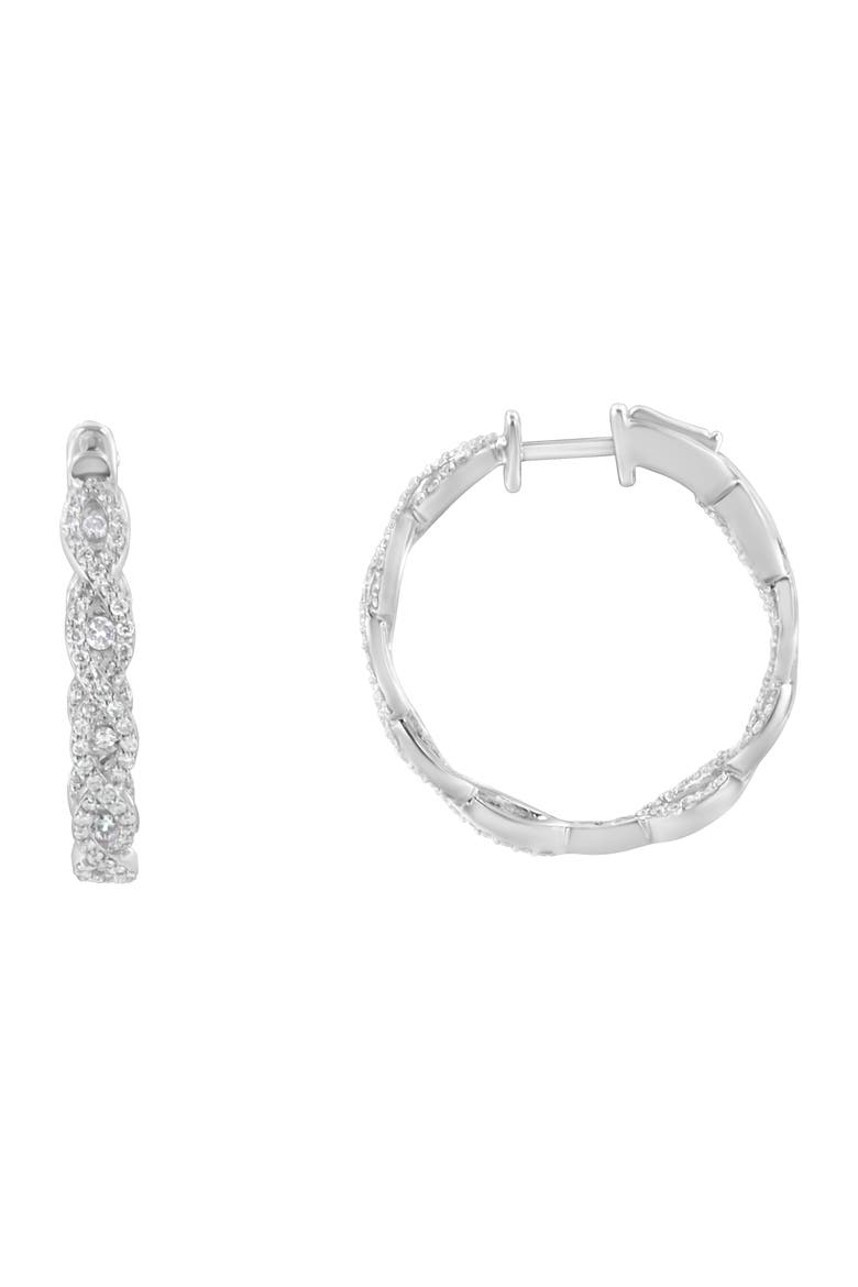 10K White Gold 1 1/2 cttw Diamond Hoop Earrings, Alternate, color, White