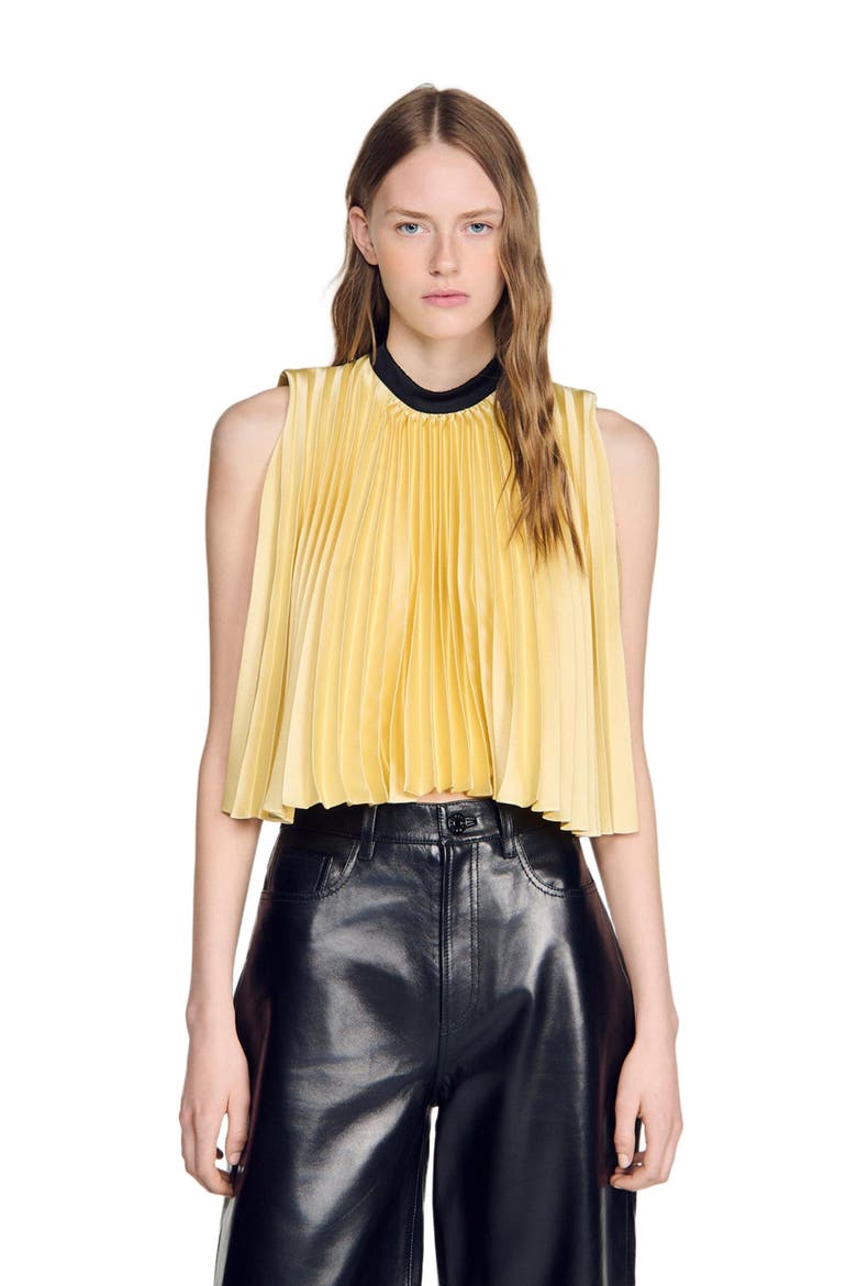 Pleated tie-back top, Main, color, Straw
