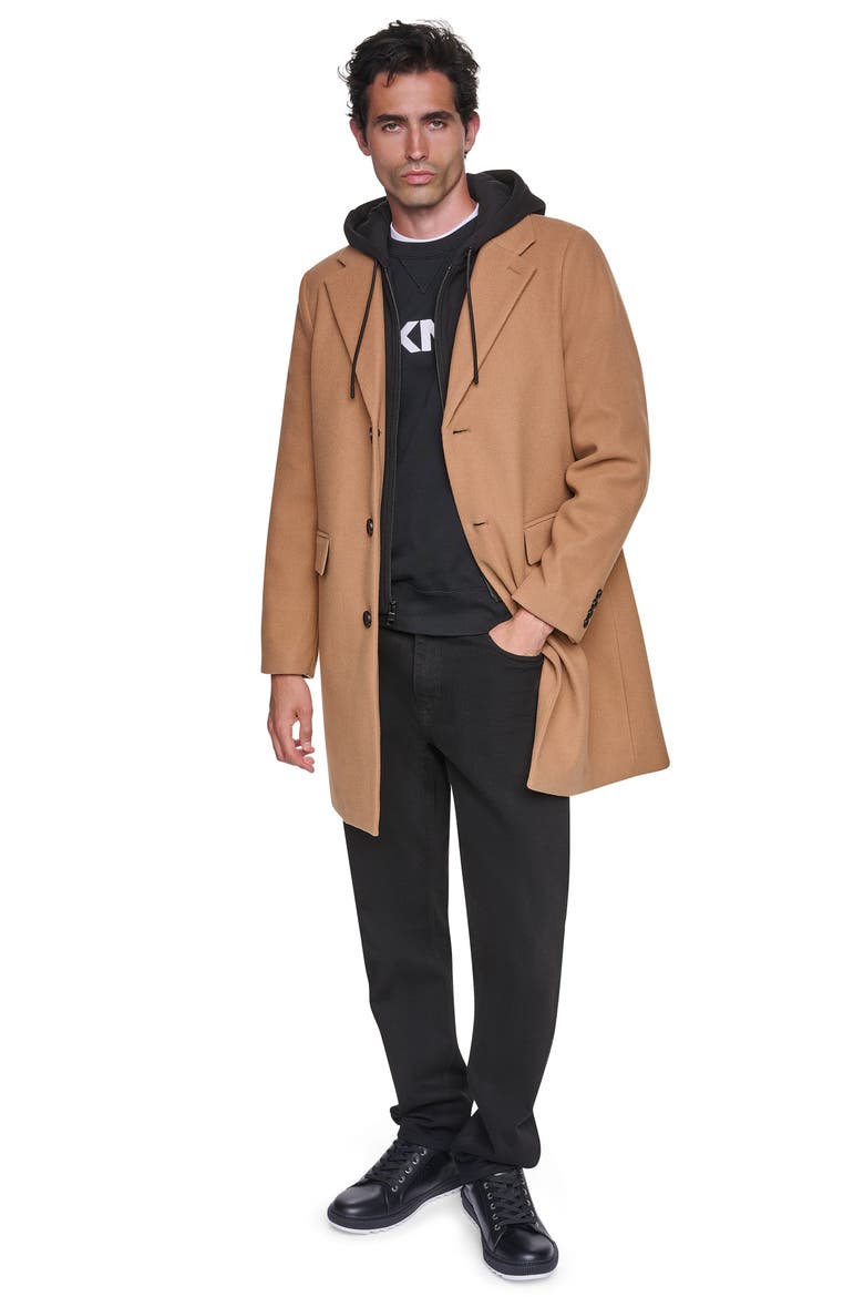 Faux Wool Topcoat with Removable Bib, Alternate, color, CAMEL