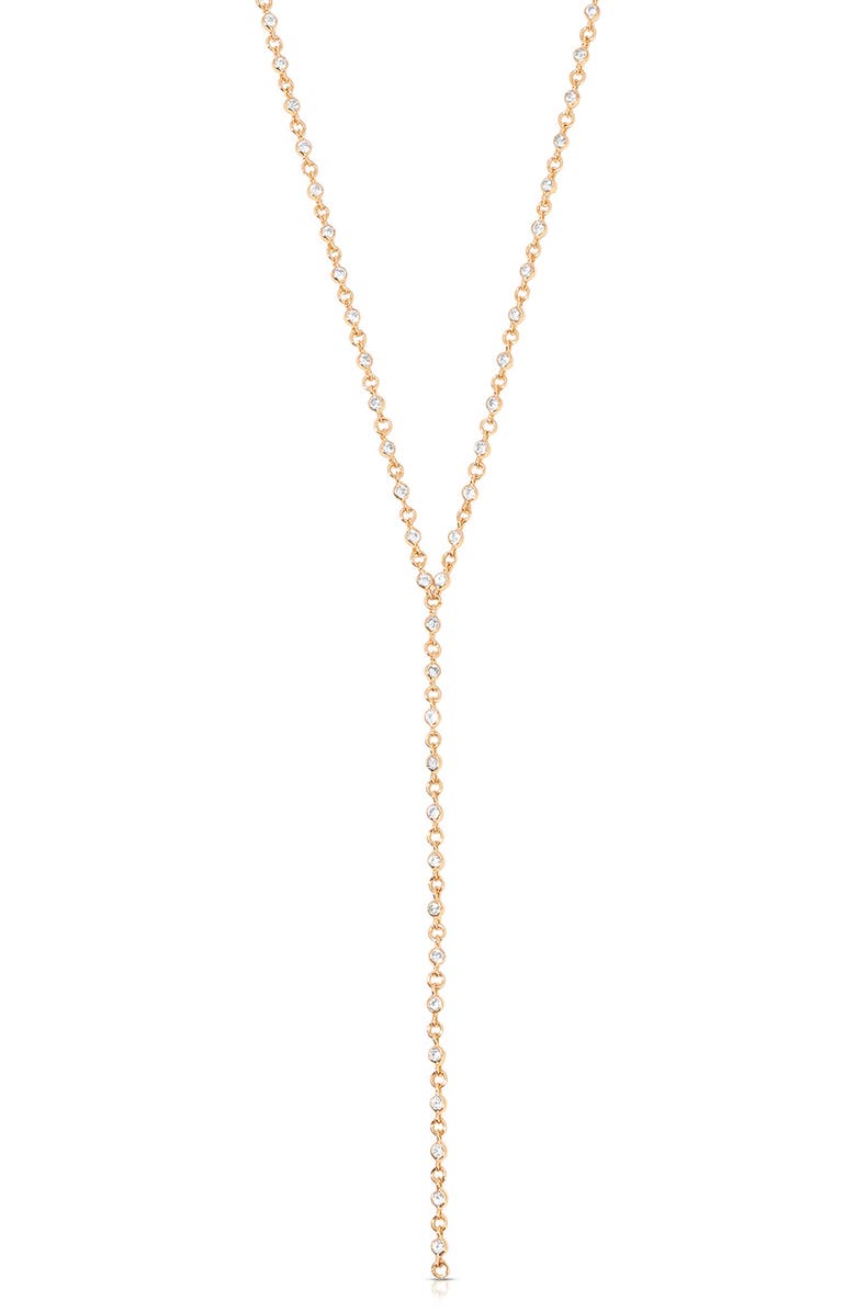 Ettika Dainty Cubic Zirconia Disc Chain Y-Necklace, Main, color, Gold
